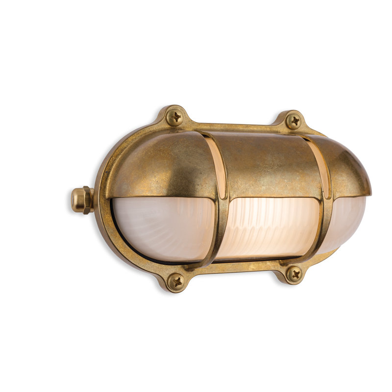 4.33cm H Frosted Glass Outdoor Bulkhead Light, Brass