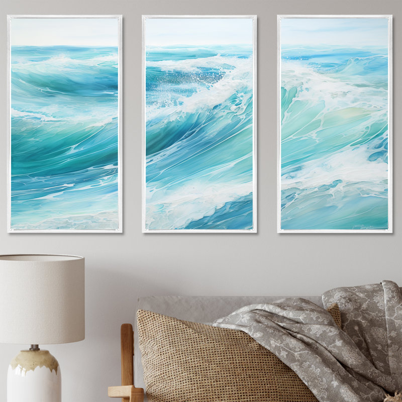 «Ocean Charm», art sur toile océanique, H 40 po x l 60 po x P 1 po, Cadre flottant blanc
