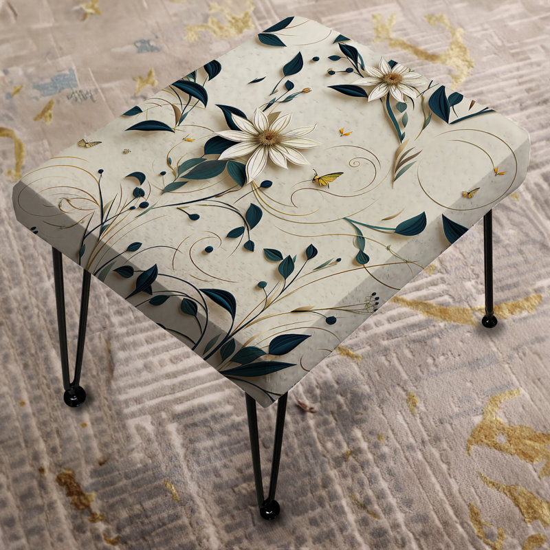 Repose-pieds blanc et bleu sarcelle Lotus Zen I - Botanical Rectangle