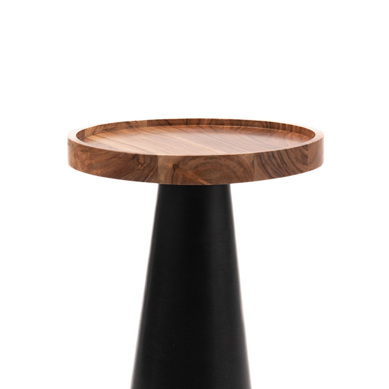 Mid-Century Farmhouse Cottagecore Handmade Wooden Accent End Table, Natural, Black