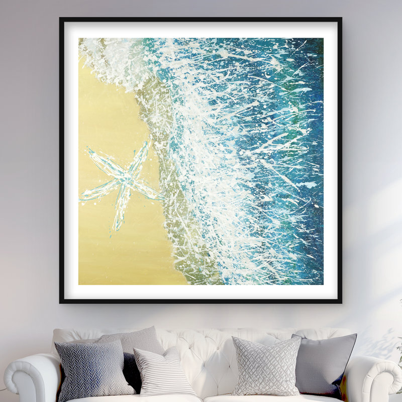 Left Side Seastar - Sea Modern Framed Matted Print for Decor, 48" H x 48" W, Black