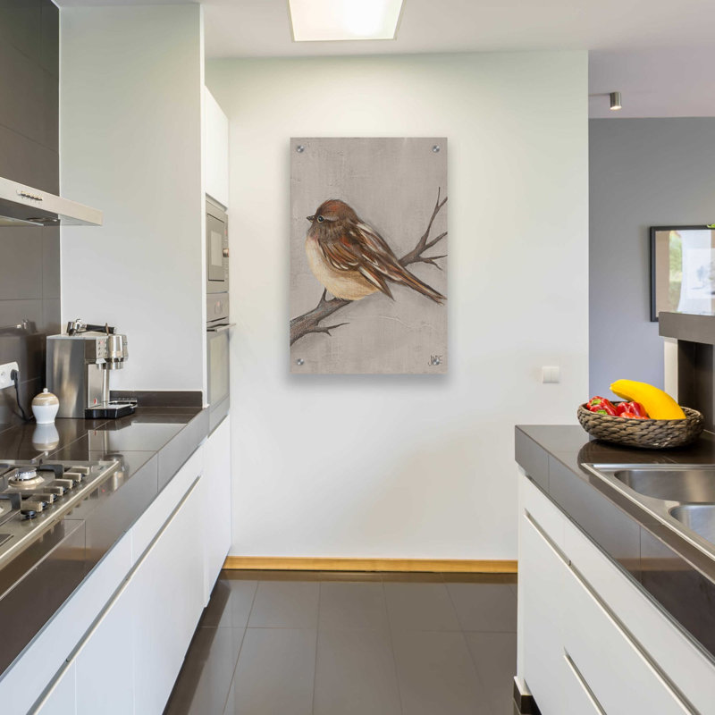 «Winter Bird III» par Jade Reynolds, art mural en verre acrylique, H 36 po x l 24 po x P 0,2 po