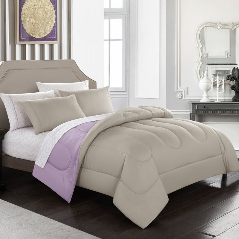 Ensemble d'édredon réversible en microfibre réversible 7 pièces, Édredon de grande taille et 6 pièces supplément, Lavande