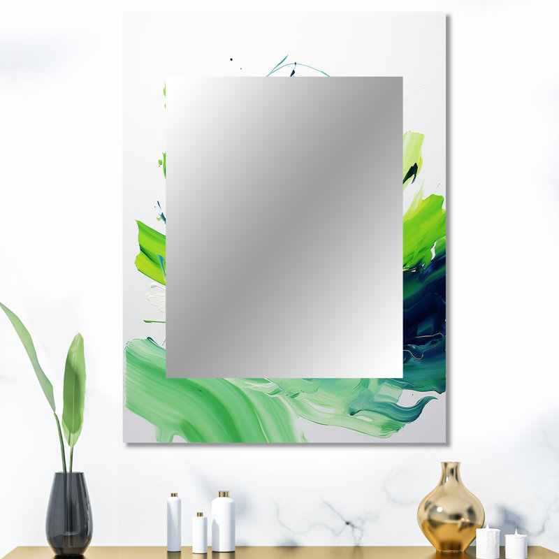 Blanc et vert abstrait, expression d'encre II - peinture abstraite, miroir mural moderne grand, art imprimé en métal