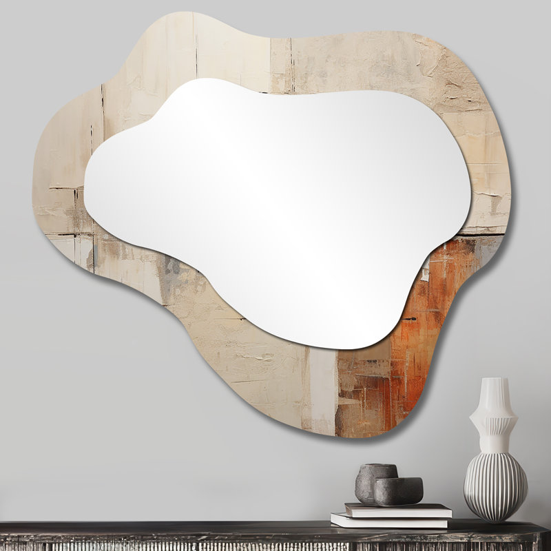 Abstrait, collage de route brun et brun - grand miroir mural moderne irrégulier, 25 po x 28 po