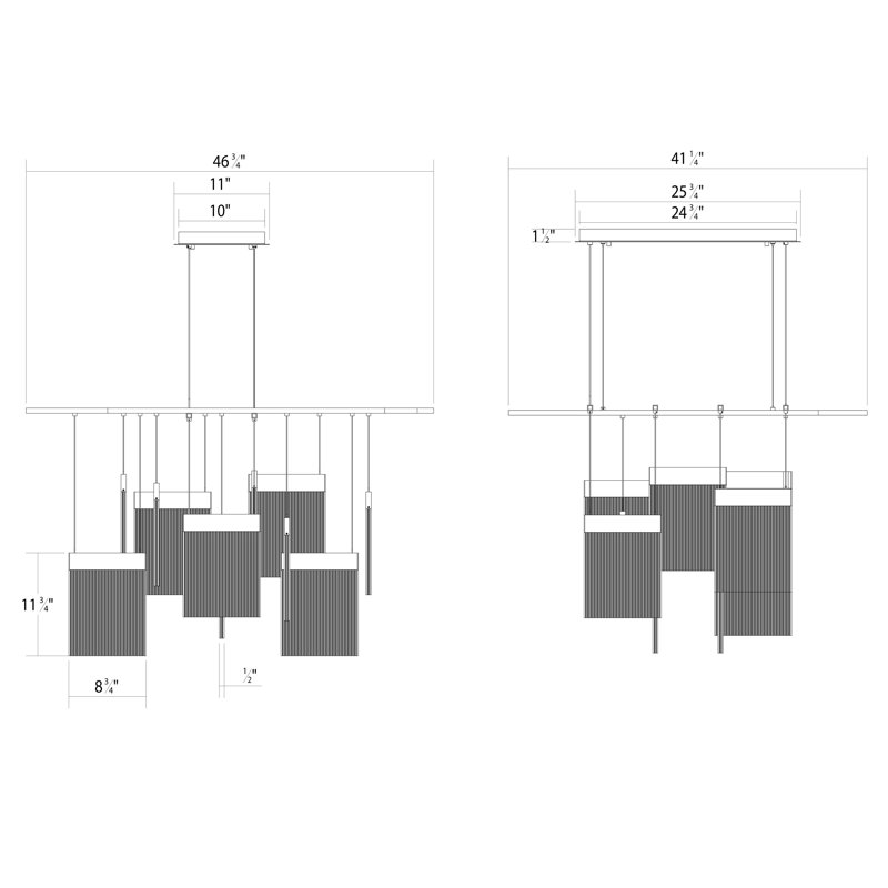 V Panels 11 - Light LED Square / Rectangle Chandelier, Brass