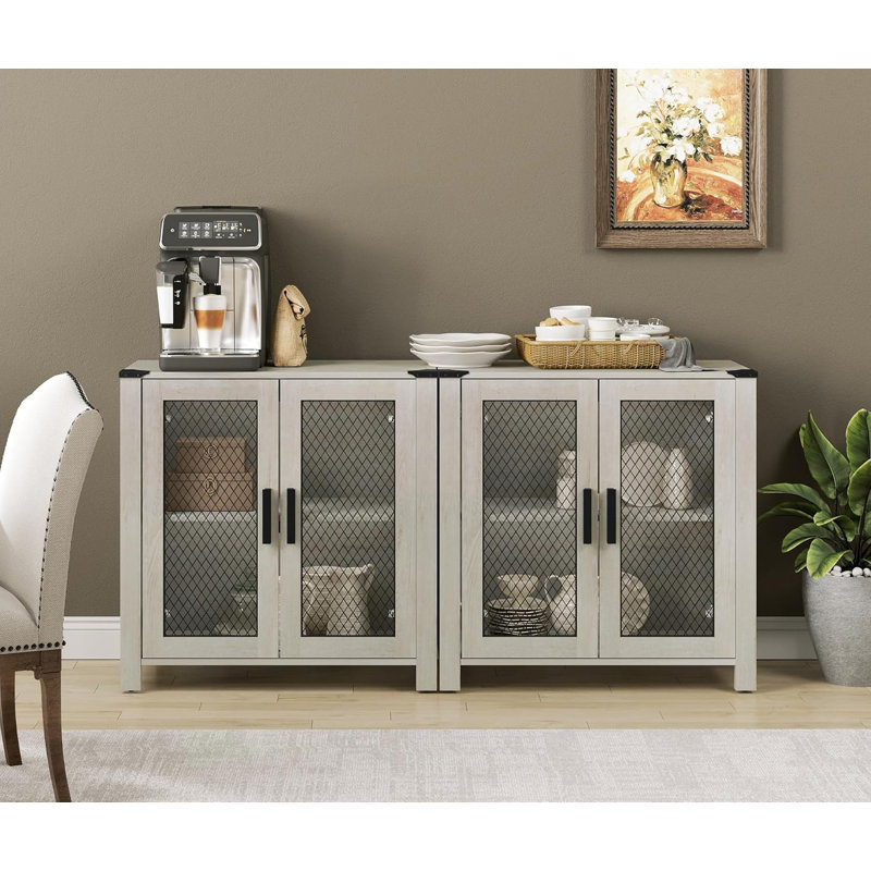 Buffet avec portes à 4 mailles, tablettes réglables, bar à café en bois pour le rangement de la cuisine, de la salle à manger et de la chambre à coucher