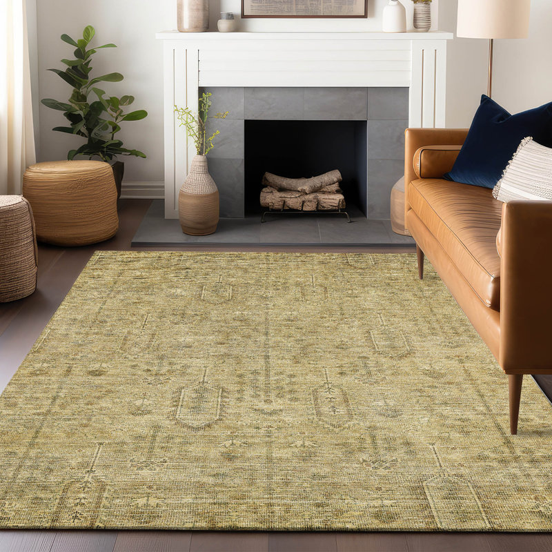 Premium Machine Washable Prisco Gold Rug, Rectangle 2'6" x 3'10"
