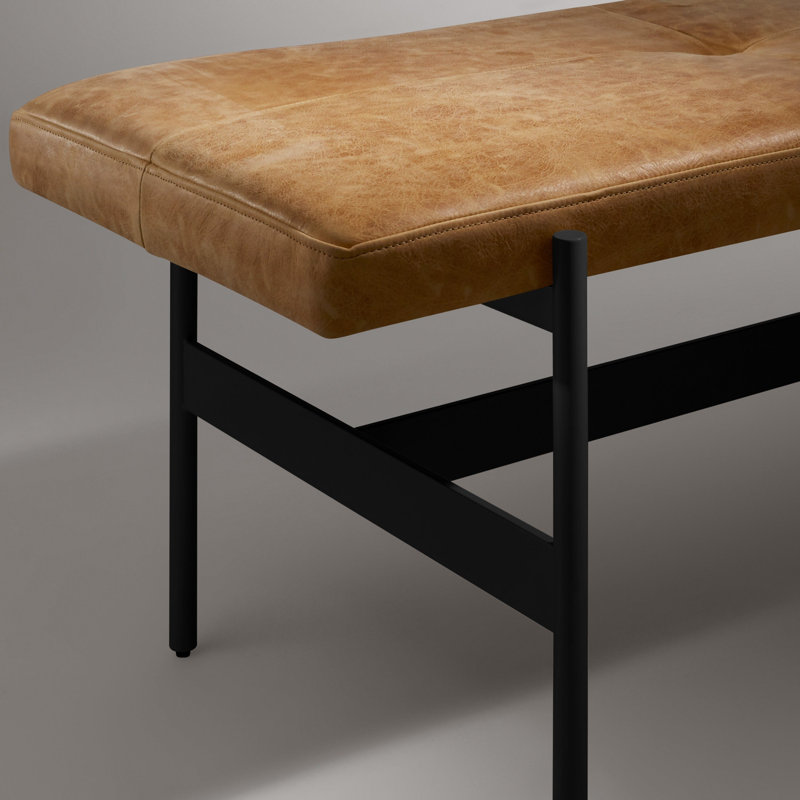Daybench Genuine Leather Upholstered Bench, Oblivion, Camel Genuine Leather, 17" H x 55" W x 14" D