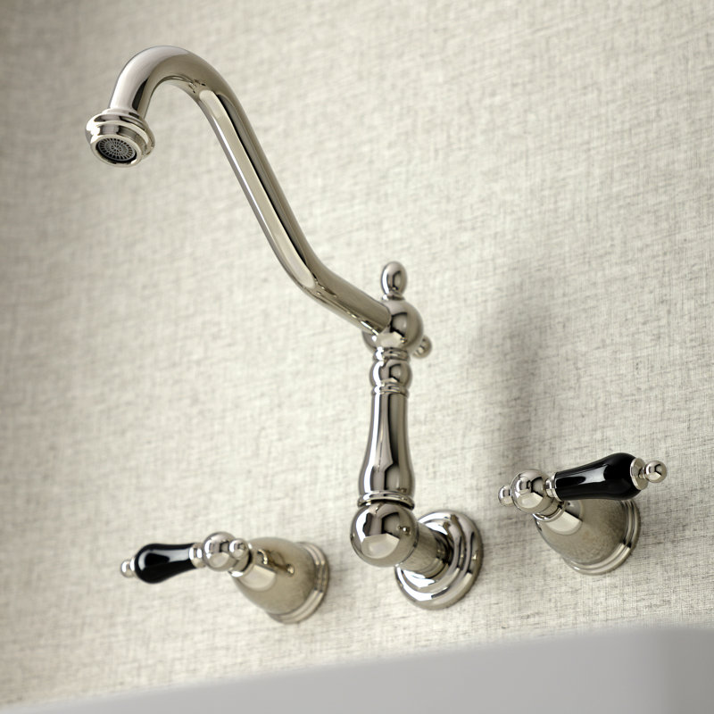 Kingston Brass Duchess Double-Handle 3-Hole Wall-Mount Kitchen Faucet, Polished Nickel