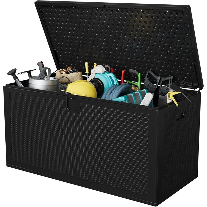 Coffre de rangement en résine de qualité supérieure de 150 gallons avec couvercle verrouillable Premium Pro Edition, Noir