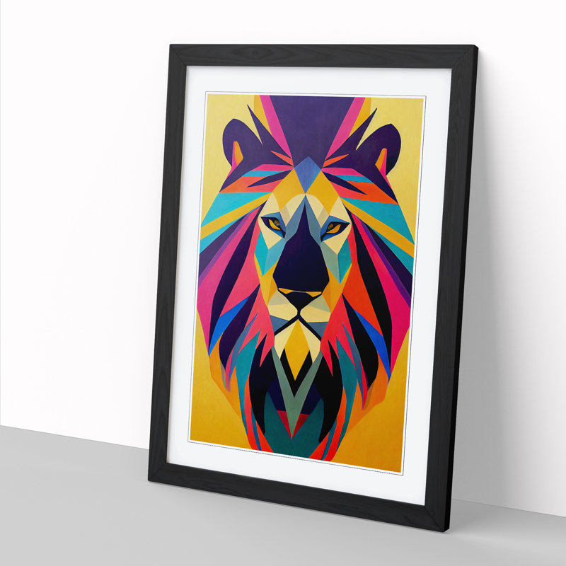 Striking Lion Art Vol.2 1 Piece Single Picture Frame Wall Art, 64cm H x 46cm W x 2cm D, Black