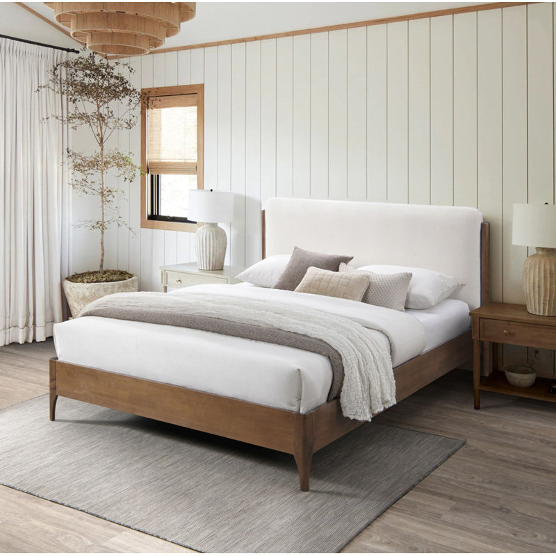 Solacina Wood Frame Bed, Queen, Ivory/Natural