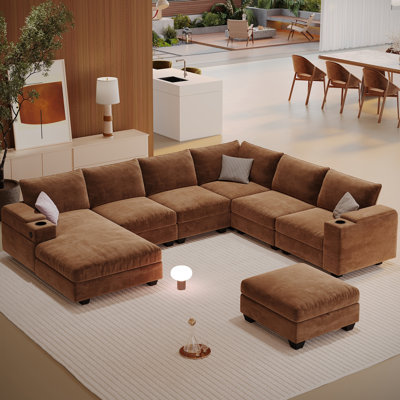 121"Oversized Modular Sectional Sofa With Storage Ottoman, U-Shaped Deep Seating Sofa With Chaise For Living Room