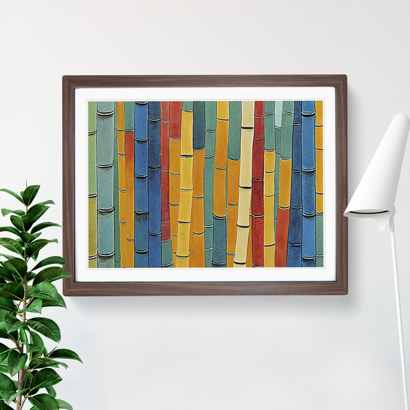 Abstract Watercolour Bamboo - Framed Print, 25cm H x 34cm W x 2cm D, Walnut