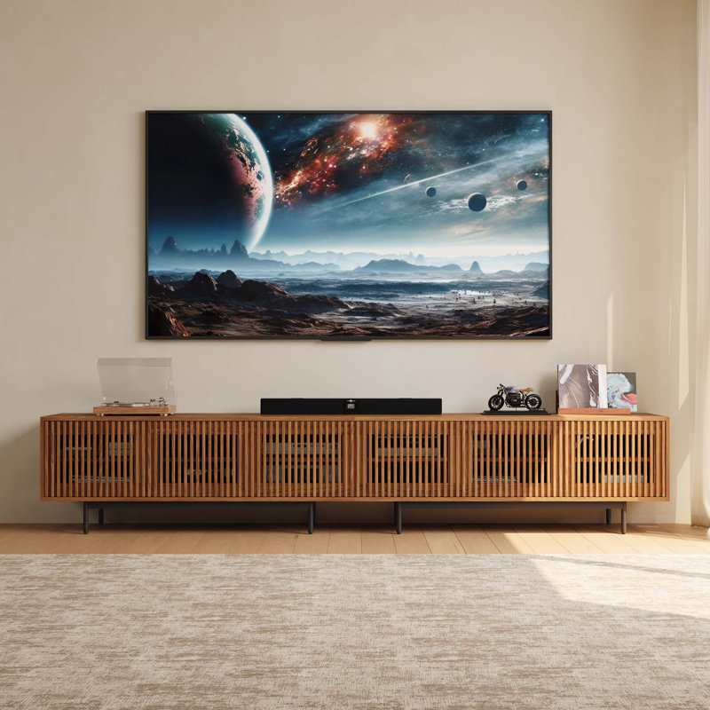 Aeolus Mid-Century Modern TV Stand, Pre-Assembly, Brown, 21.26"H x 118.11"L x 18.89"W