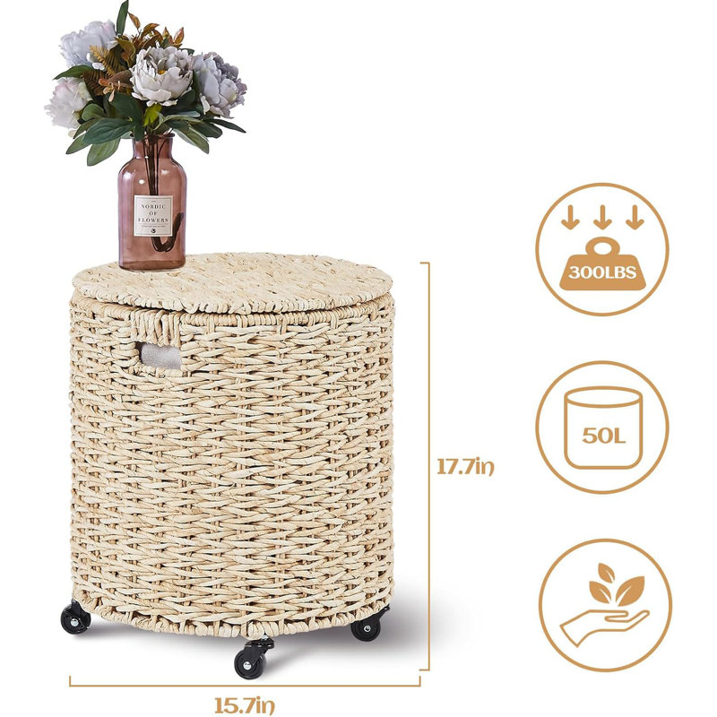Rolling Laundry Hamper, White