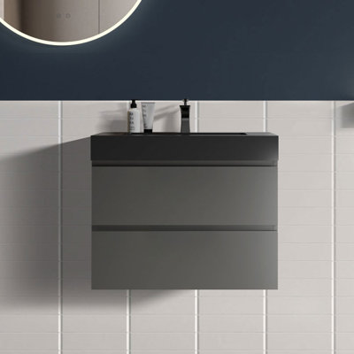 30 Inch Wall-Mounted Single Bathroom Vanity with Solid Surface Top with Overflow, Pre-Assembled