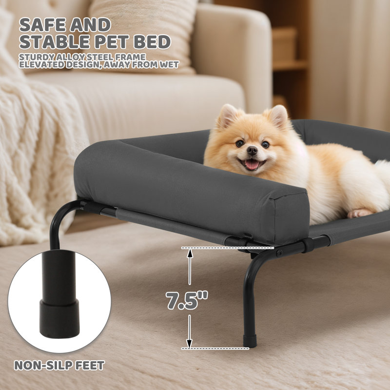 Portable Elevated Pet Bed Dog Cot Bed With Removable Bolster, Extra Small (35.5" W x 25.5" D x 7.5" H), Dark Green
