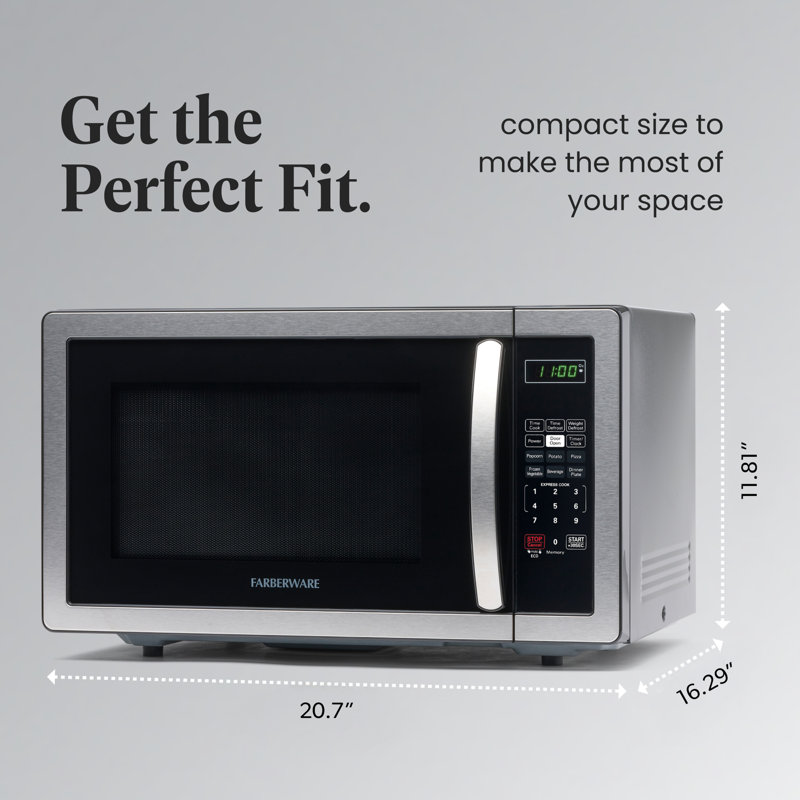 Farberware Classic Countertop Microwave Oven, 1.1 Cubic Feet cu. ft., 1000 watts, with Child Lock, Stainless Steel