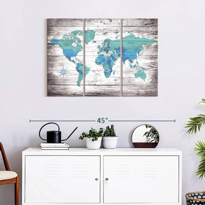 " Aged World Map XXX Multi Piece Canvas Print " by Jorge S 3 - Pieces