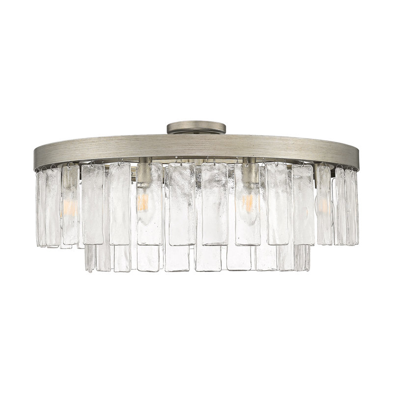 Ciara 9-Light Semi Flush Light in Peruvian Silver with Hammered Water Glass