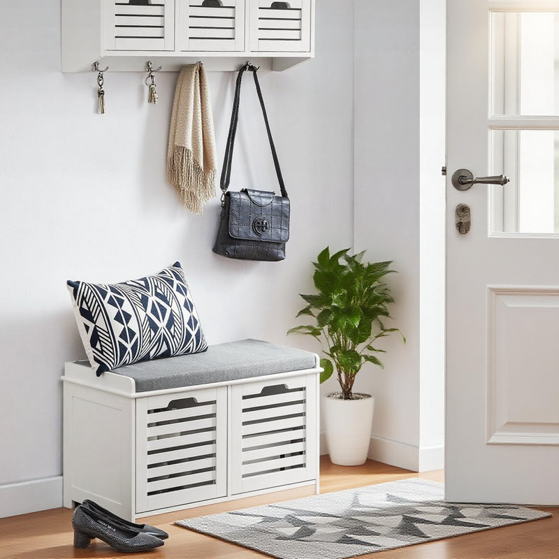 Kari Polyester Upholstered Storage Bench, White