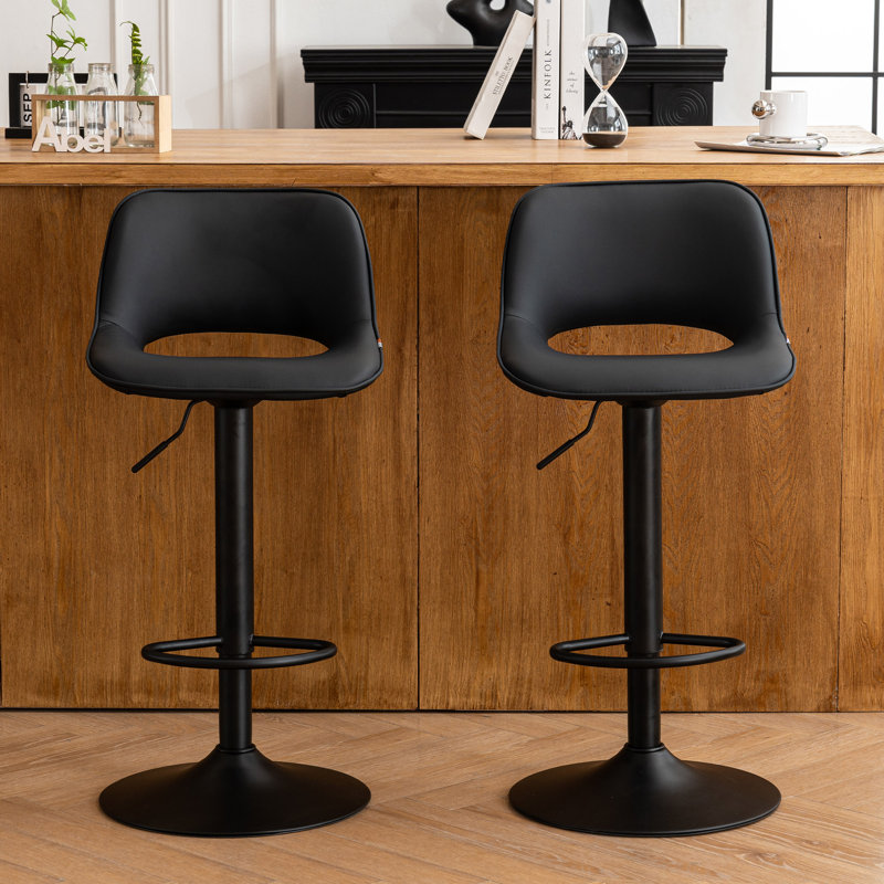 Swivel Adjustable Height Bar Stools, Faux Leather Upholstered Counter Stools, Modern Pub Stools, BlackBlack Seat/ Black Frame