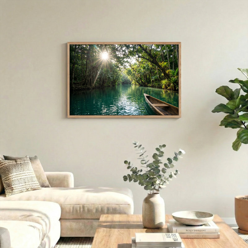 Ensemble de 1 tableau sur toile « Rivière au soleil », 24"H x36"W, Natural