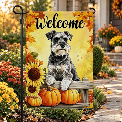 Drapeau d'automne «Autumn Welcome Garden», drapeaux de jardin à double face 12 po x 18 po, blanc shih tzu orange