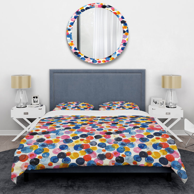 Imprimé à pois bleu et rouge - Ensemble de housse de couette à pois, Housse de couette très grand + 2 très grandes ta