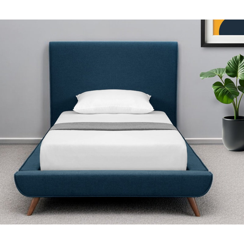 Clodean Linen Upholstered Platform Bed, Denim, Queen