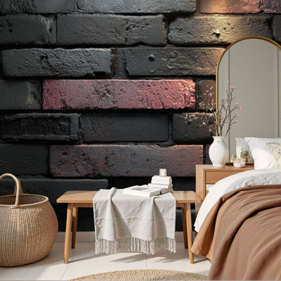 Papier peint à motif de briques abstraites en briques noires patinées et texturées murales lustrées H 100 po x l 144 po, papier peint amovible en PVC auto-adhésif pour chambre à coucher, bureau à domicile