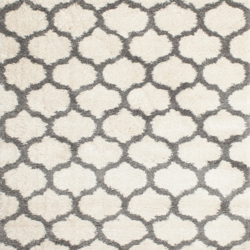 Tapis contemporain gris / crème, Carré 5 pi