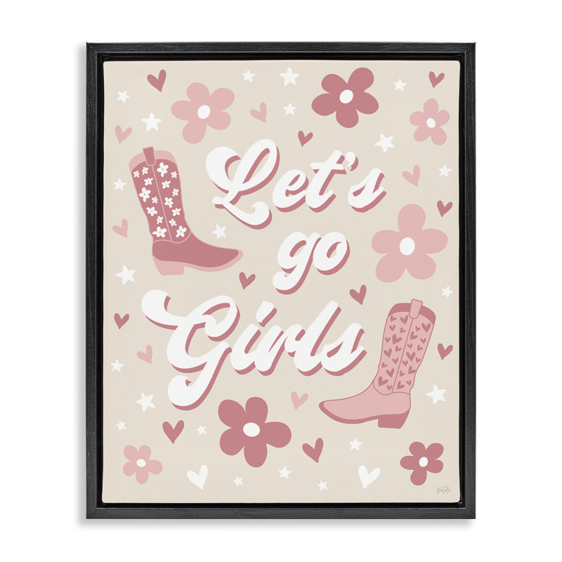«Groovy Let's Go Girls», art mural encadré sur toile flottante par Natalie Carpentieri, Cadre flottant noir de jais