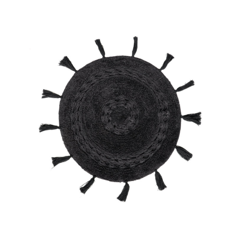 Panaite 100% Cotton Non-Slip Bath Rug Boho style Tassle rugs, Black