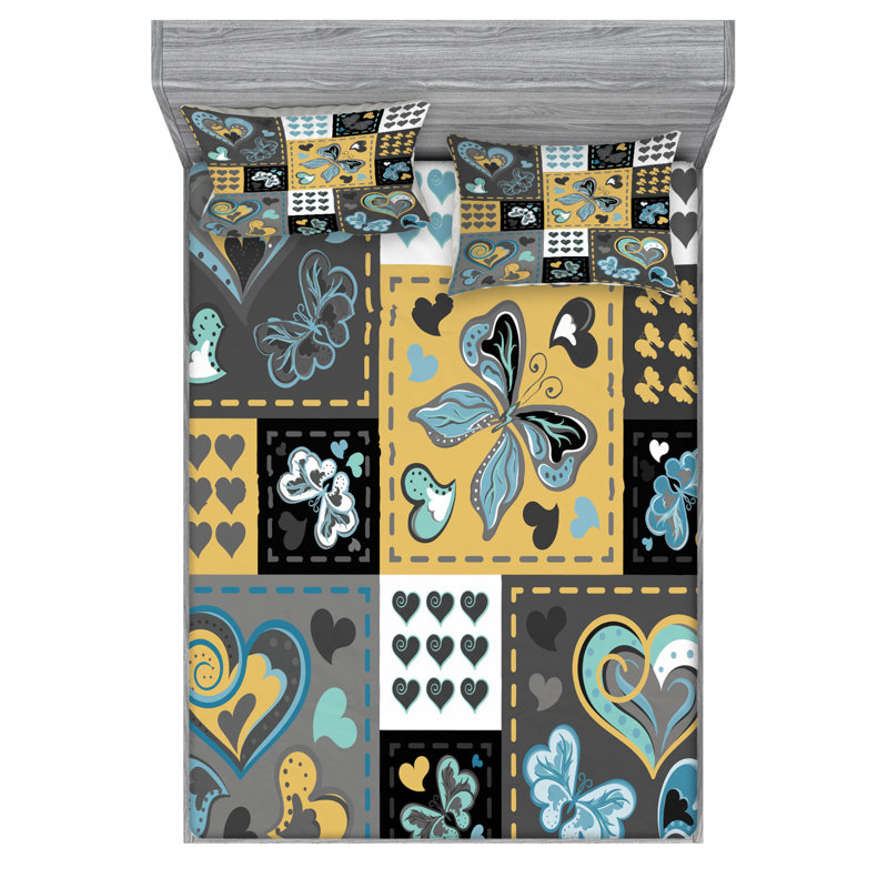Microfiber Geometric Sheet Set, Queen Sheet Set with Fitted Sheet