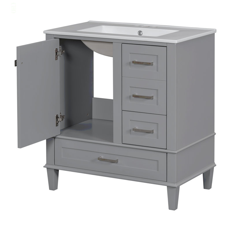 Ensemble de meuble-lavabo moderne avec lavabo 30 po, meuble-lavabo moderne avec porte à fermeture douce et 3 tiroirs, structure en bois massif