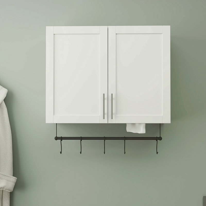 Bathroom Wall Cabinet With Adjustable Shelf, Towel Bar, 5 Hooks, Over The Toilet Storage Cabinet For Bathroom, Kitchen