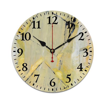 Horloge murale jaune à motif abstrait coup de pinceau 12 po x 12 po, pour véranda de salle à manger