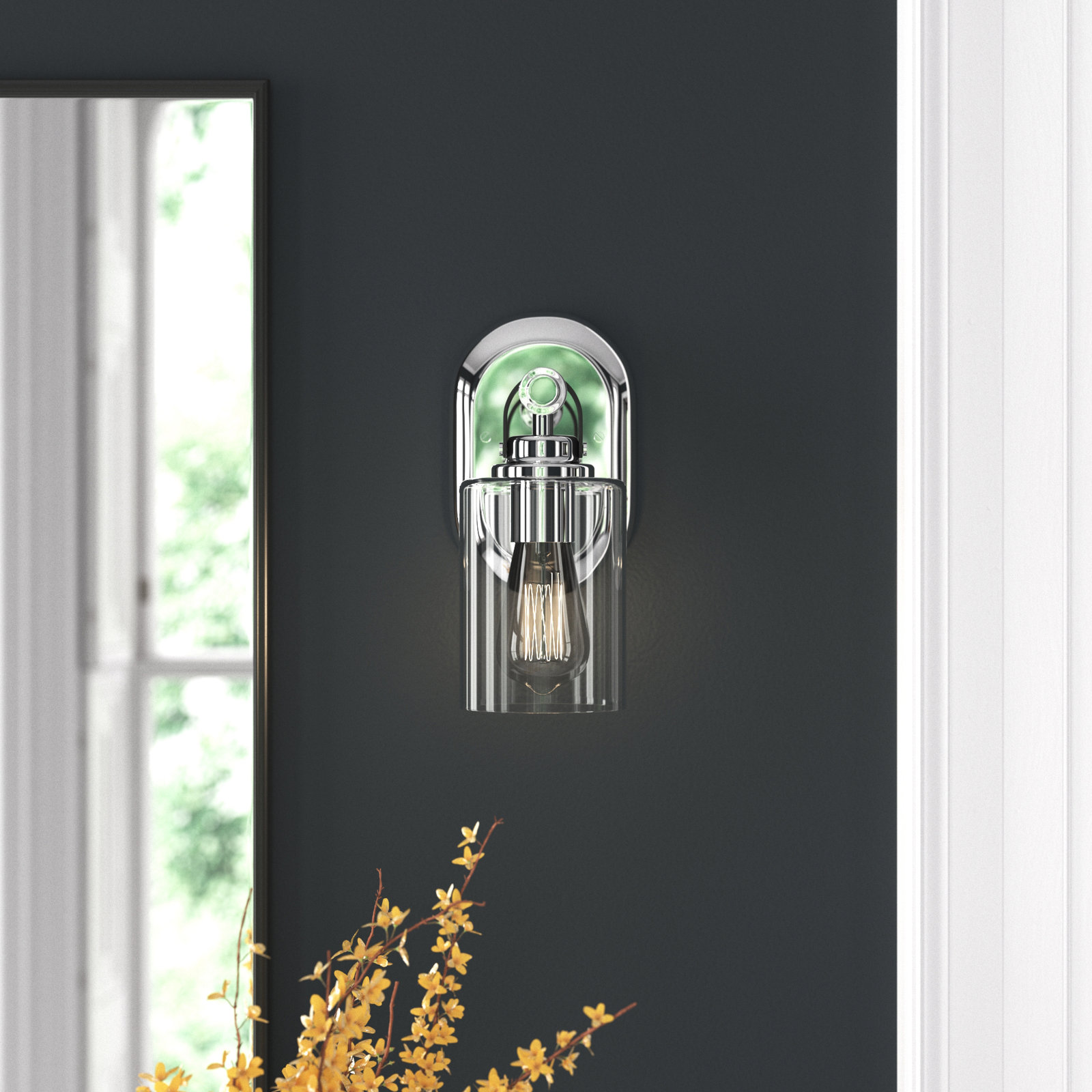 April Single Transparent Dimmable Bath Sconce, Chrome