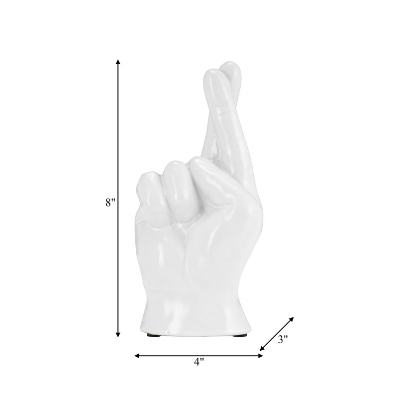 Decorative Stoneware Ceramic Hand Sculpture with Shaka Gesture Silhouette Contemporary Abstract Accent Art Figurine Modern Handcrafted Display Object