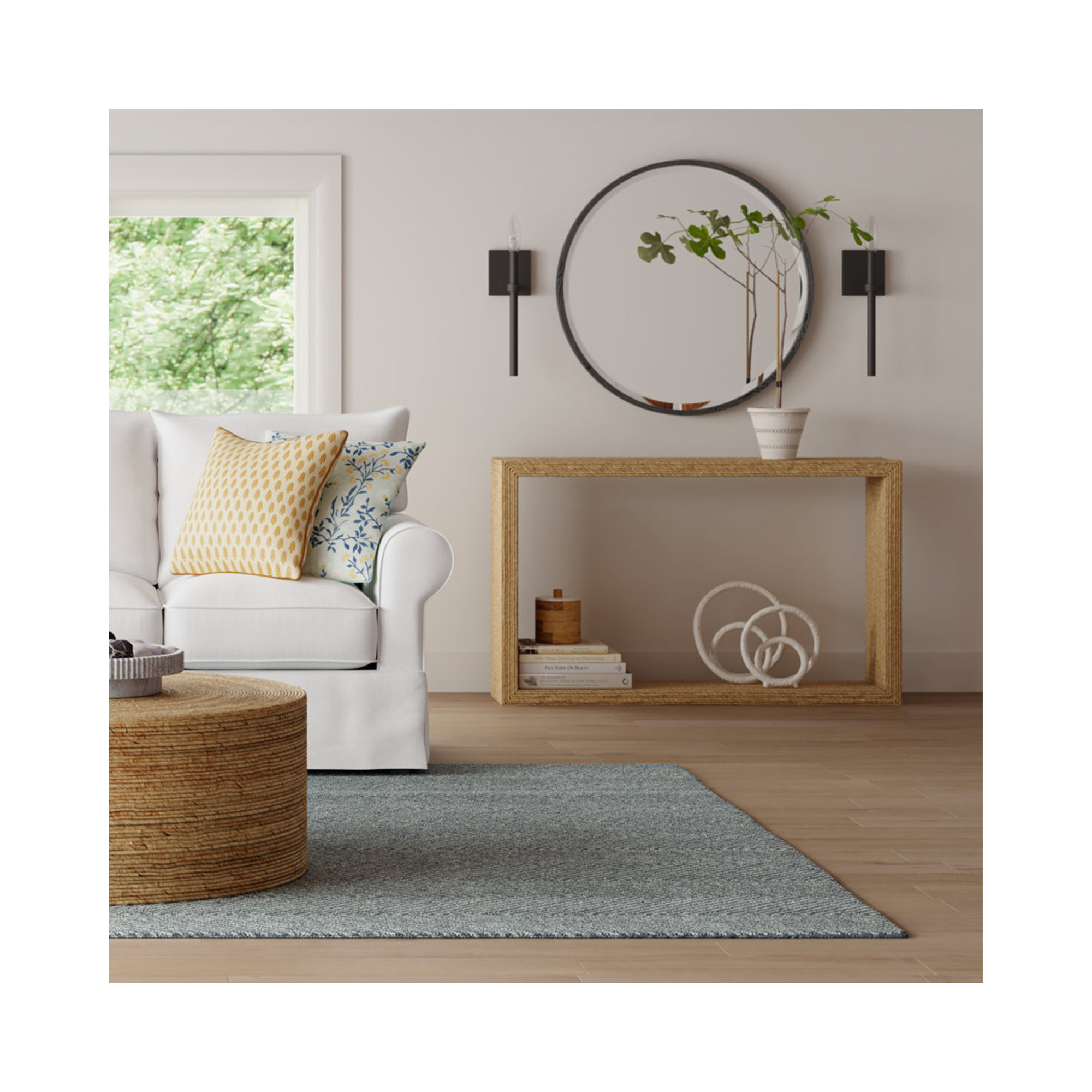 Evana Open Storage Woven Console Table