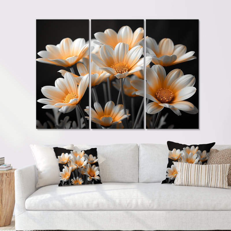Ensemble de salon mural marguerites jaunes et noires Blowing I - Daisies, Métal métal, H 28 po x l 36 po x P 1 po