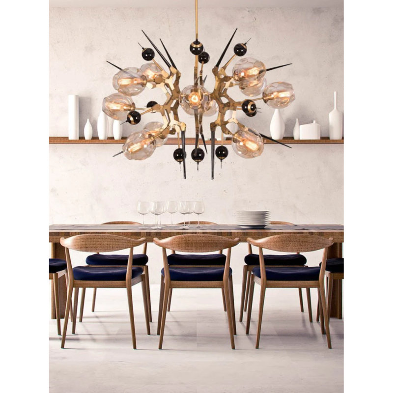 Lustre linéaire moderne Byrdsong Ikebana, 35" Length x 28" Depth x 20" Height, Or, Brun antique