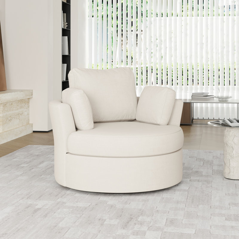 Fauteuil demi-tonneau pivotant l 42,1 po Berey, Polyester beige