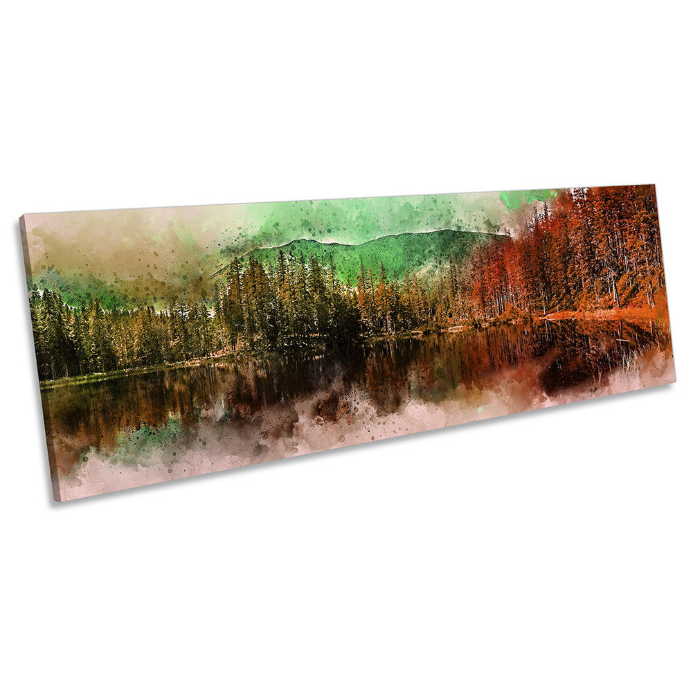 Mountain Forest Lake Panoramic - Wrapped Canvas Painting