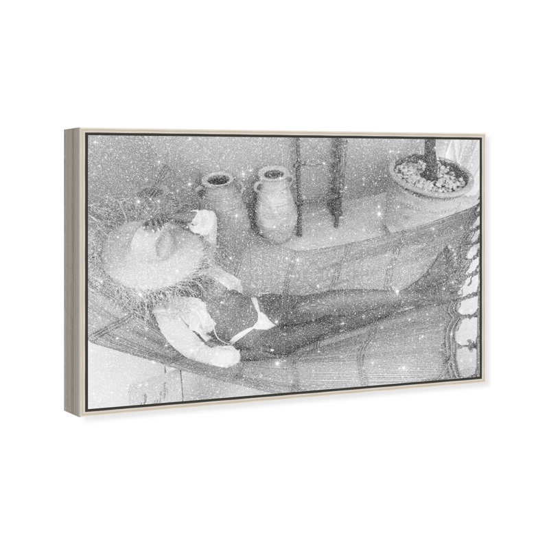 Andrea Sleeping Gray Canvas Fashion Print by Oliver Gal, 31"H x 46"W, Silver Frame