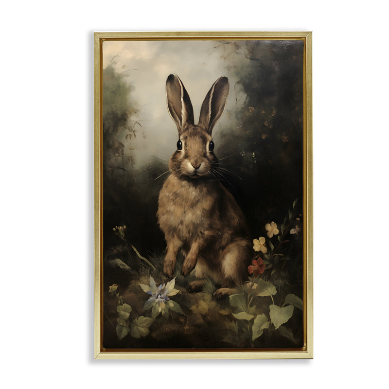 «Bunny in Nature», toile encadrée dorée par Petal Prints Design, Cadre flottant métallique doré, H 31 po x l 21 po
