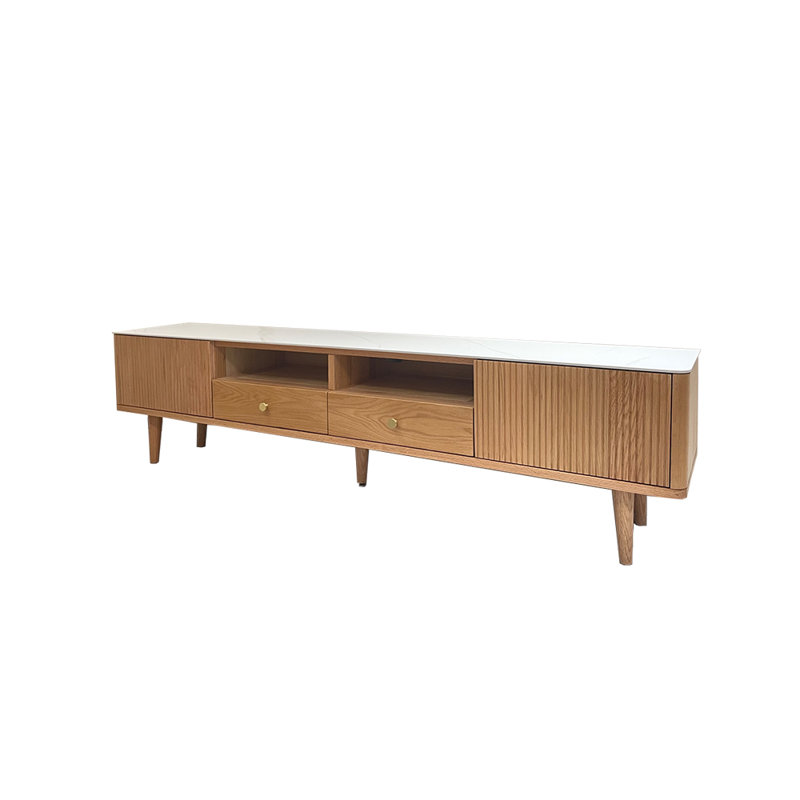 American style solid wood frame TV stand, 78.74", Cream/Burlywood
